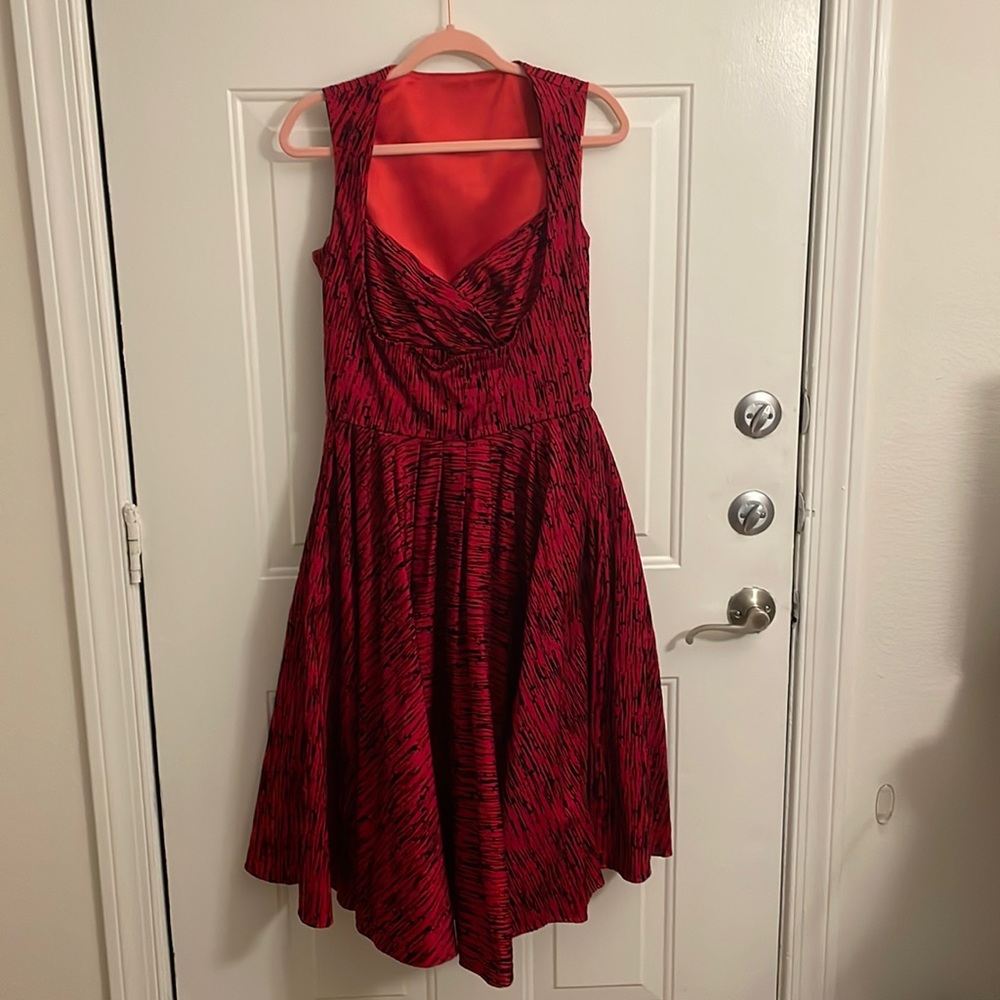 Laura Barnes Red & Black Flocked Pinup Girl Clothing Dress
